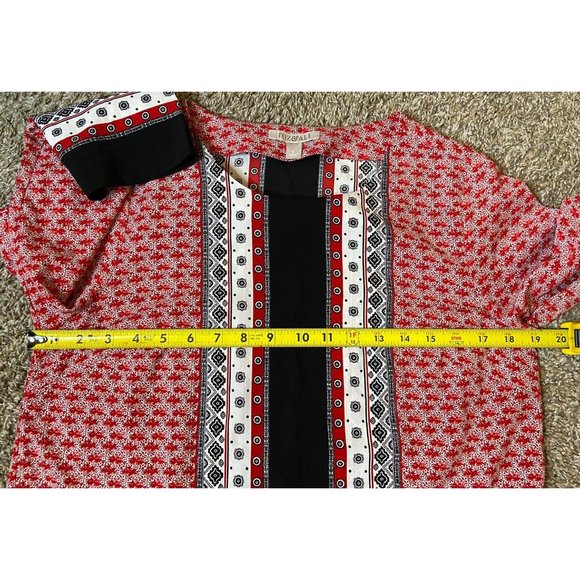 Roz & Ali Red Lightweight Blouse Women Small Patterned Long Sleeve Pop Over - Picture 7 of 8